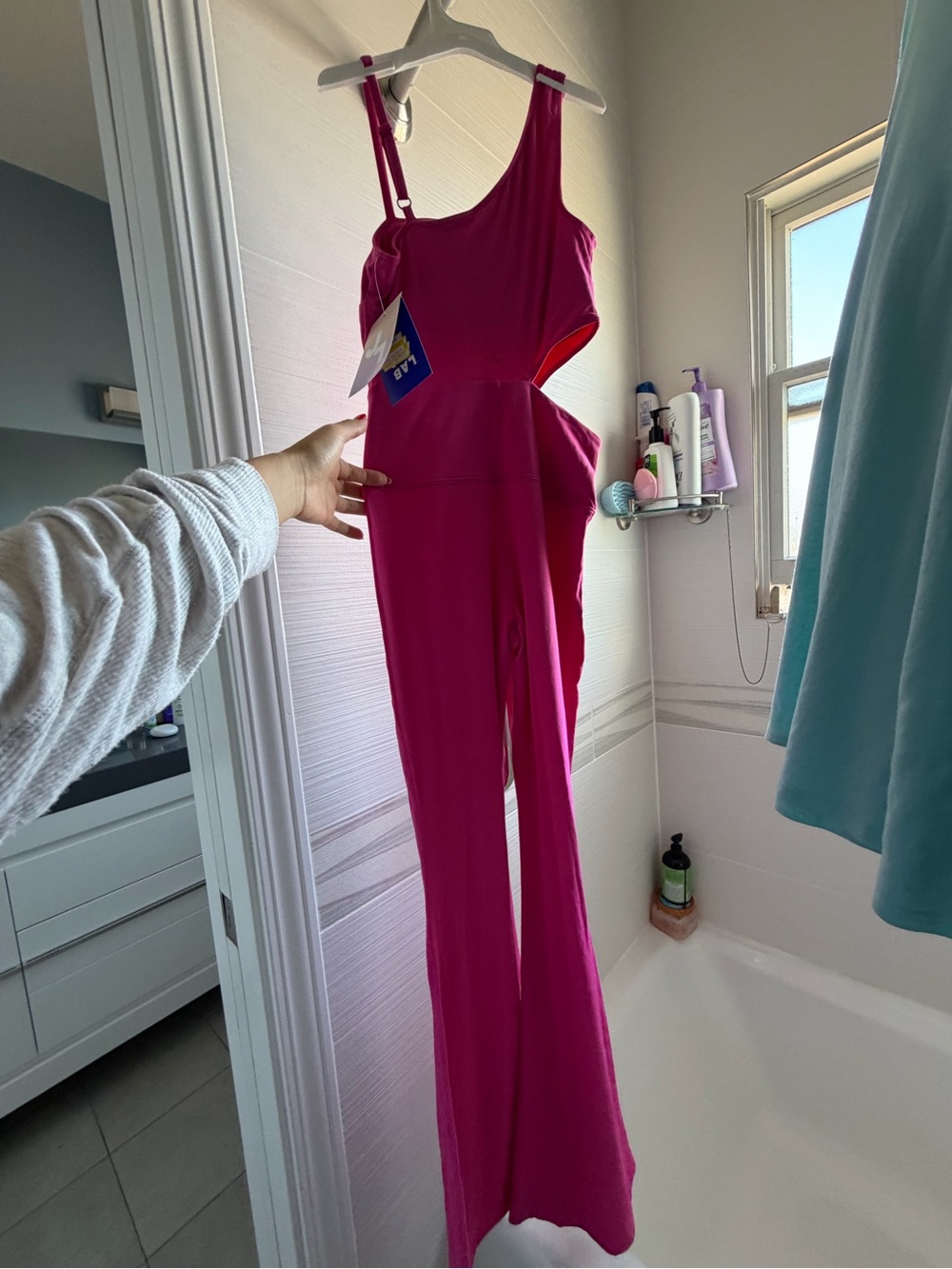 JoyLab Fuchsia One-Shoulder Boot Flare Jumpsuit